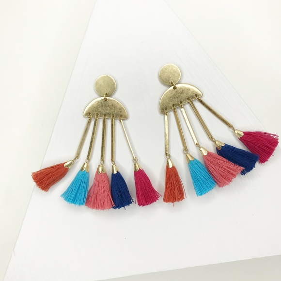 Geometric Distressed Metal Tassel Drop Earrings - Picture 2 of 7